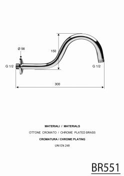 Ramię deszczowni ścienne kształt S, 30 cm chrom BR551 Sapho rysunek