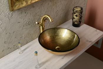 Bateria umywalkowa wysoka stojąca brąz ANTEA 3276L Reitano z umywalką