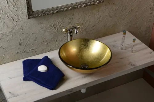 Bateria umywalkowa stojąca wysoka chrom-złoto ANTEA 3172L Reitano