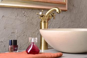 Bateria umywalkowa stojąca wysoka brąz ANTEA 3176L Reitano z umywalka