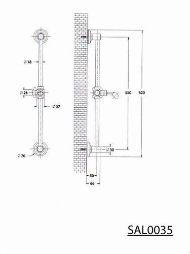 Drążek prysznicowy 60 cm złoto ANTEA SAL0035 Sapho rysunek