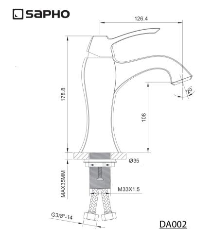 Bateria umywalkowa stojąca chrom połysk DREAMART DA002 Sapho  rysunek
