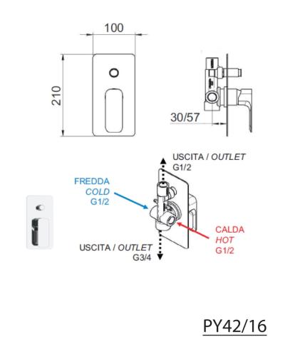 Bateria prysznicowa podtynkowa 2 funkcyjna nikiel mat SPY PY42/16 Sapho rysunek