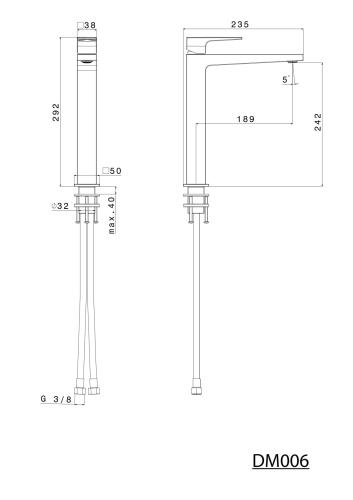Bateria umywalkowa stojąca wysoka chrom połysk DIMY DM006 Sapho rysunek