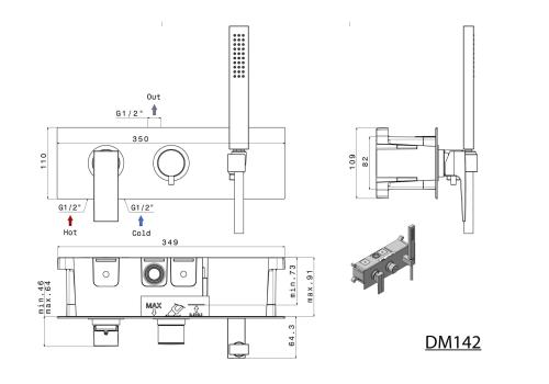 Bateria prysznicowa podtynkowa 2 funkcyjna chrom DIMY DM142 Sapho rysunek