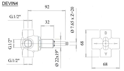 Przełącznik podtynkowy chrom połysk AIRTECH DEVIN4 Sapho rysunek
