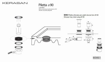 Syfon do brodzika prysznicowego RETRO fi 90 mm chrom 905601 Kerasan Rysunek techniczny i wymiary