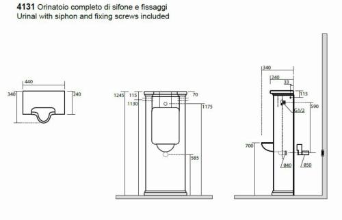 Pisuar ceramiczny 44 x 124,5 x 34 cm WALDORF 413101 Kerasan  rysunek