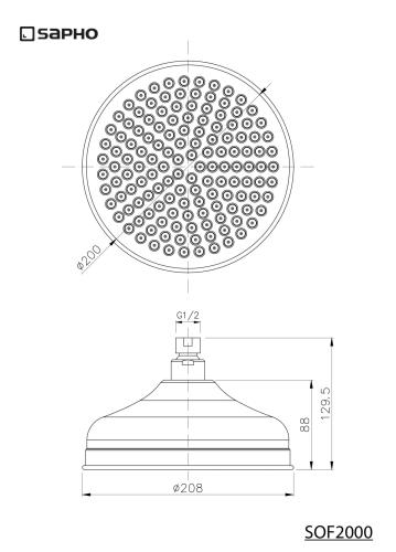 Deszczownia okrągła retro o średnicy 20,8 cm stal nierdzewna DREAMART SOF2000 Sapho rysunek