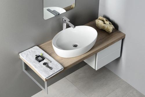 Umywalka nablatowa ceramiczna 61,5 x 14 x 42 cm biały PERA AR457 Sapho wizualizacja