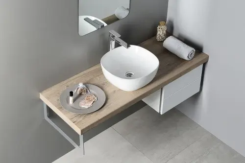 Umywalka ceramiczna nablatowa 41 x 41 cm biały MORO AR420 Sapho aranżacja