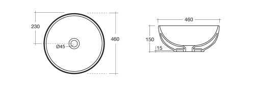 Umywalka nablatowa ceramiczna 46 x 15 cm biały Dimp WH060 Sapho rysunek