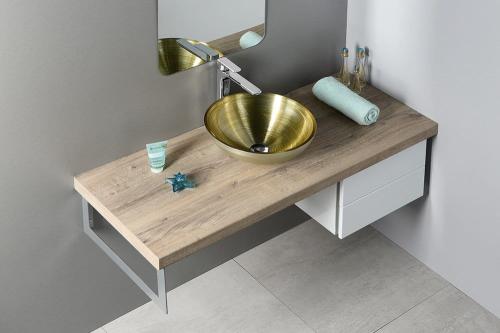 Umywalka nablatowa szklana 40 x 14 cm złoty MURANO SOFT BROWN AL5318-67 Sapho wizualizacja