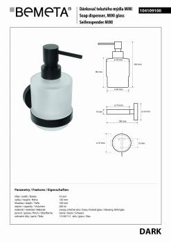 DARK Dozownik do mydła z czarnym uchwytem 200 ml 104109100 Bemeta wymiary