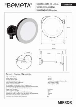 DARK Lusterko kosmetyczne z oświetleniem LED Ø200 mm IP44 czarne 116101770 Bemeta wymiary