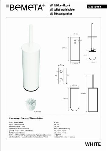 WHITE szczotka WC biała stojąca lub do zawieszenia 102313064 Bemeta wymiary