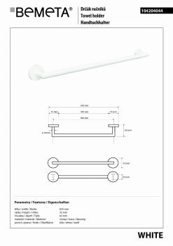 WHITE Wieszak na ręcznik biały 60 cm 104204044 Bemeta wymiary
