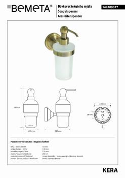 KERA dozownik do mydła 230 ml brąz z ozdobnym elementem ceramicznym 144709017 Bemeta wymiary