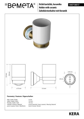 KERA kubek ceramiczny z uchwytem w kolorze brąz z ozdobnym elementem 144710017 Bemeta wymiary