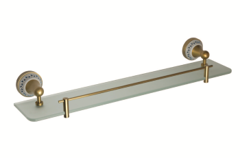 KERA Półka szklana 60 cm retro brąz z ozdobnym elementem ceramicznym 144702247 Bemeta
