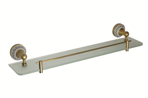 KERA Półka szklana 60 cm retro brąz z ozdobnym elementem ceramicznym 144702247 Bemeta
