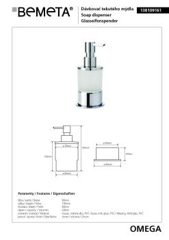 OMEGA dozownik szklany z chromowaną podstawką 200 ml 138109161 Bemeta wymiary
