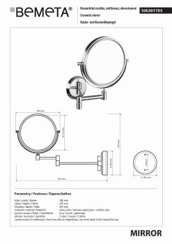 Lusterko kosmetyczne stal nierdzewna szczotkowana Ø 133 mm 106301705 Bemeta wymiary
