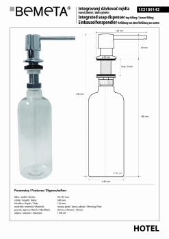 Dozownik podblatowy do mydła 1100 ml, górne napełnianie, chrom połysk 152109142 Bemeta wymiary