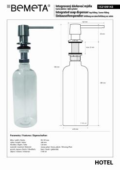 Dozownik podblatowy do mydła 1100 ml górne napełnianie matowy 152109143 Bemeta wymiary