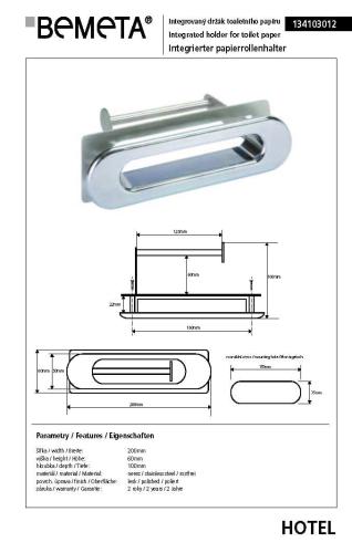 Wieszak na papier toaletowy podtynkowy 134103012 Bemeta wymiary