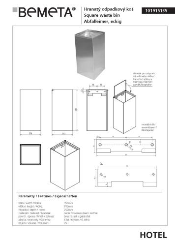 Kosz na śmieci do zawieszenia 75l stal nierdzewna szczotkowana 101915135 Bemeta