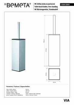 VIA Szczotka WC stojąca geometryczna stal nierdzewna 135913091 Bemeta wymiary