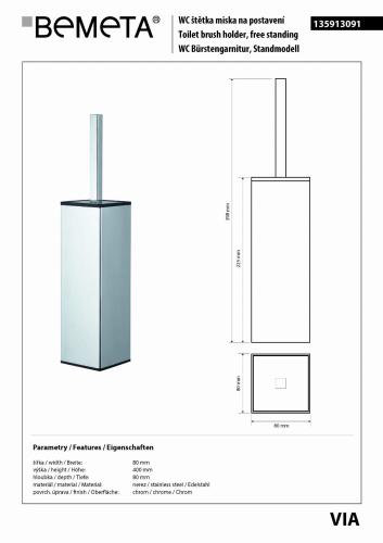 VIA Szczotka WC stojąca geometryczna stal nierdzewna 135913091 Bemeta wymiary