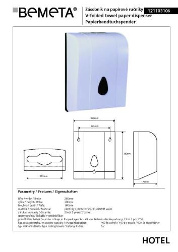 Zasobnik na ręczniki papierowe 121103106 Bemeta wymiary