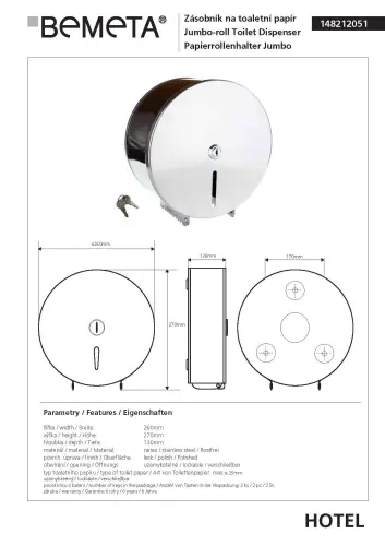 JUMBO Zasobnik na papier toaletowy ø26 cm stal nierdzewna 148212051 Bemeta wymiary