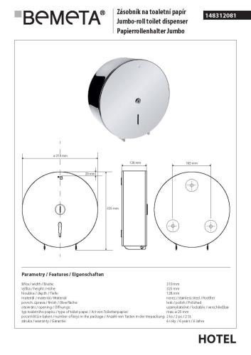JUMBO Zasobnik na papier toaletowy ø31 cm stal nierdzewna 148312081 Bemeta wymiary