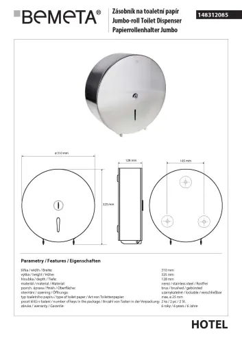 JUMBO Zasobnik na papier toaletowy ø31 cm stal nierdzewna szczotkowana 148312085 Bemeta