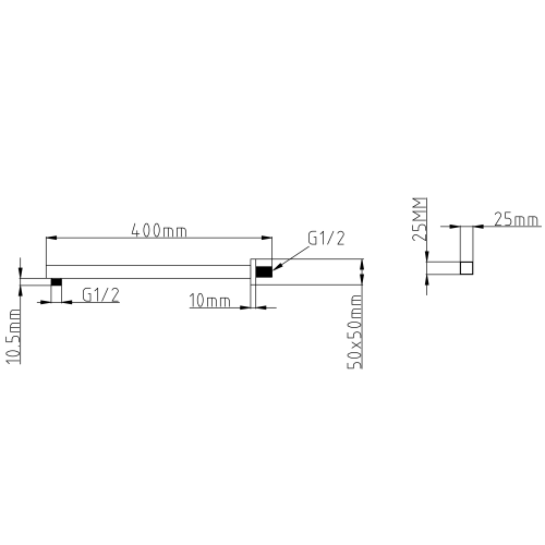 Ramię deszczowni ścienne 40 cm czarne matowe SL102 Sapho rysunek