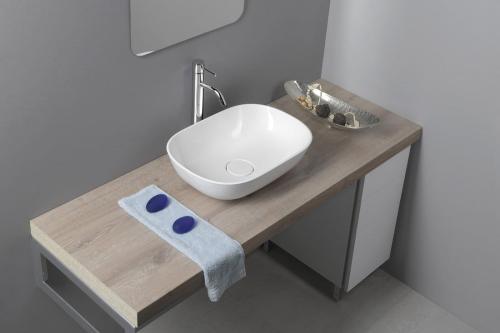 Umywalka nablatowa kompozytowa 50 x 35 cm biały ERIDAN ER500 Sapho wizualizacja