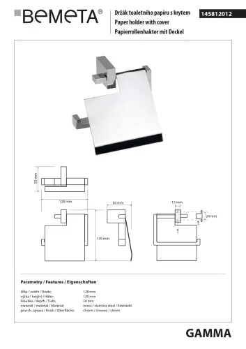GAMMA Wieszak na papier toaletowy 145812012 Bemeta wymiary