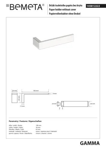 GAMMA Wieszak na papier toaletowy 145812222 Bemeta wymiary