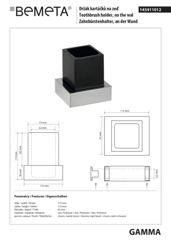 GAMMA Kubek z uchwytem czarny 145411012 Bemeta wymiary
