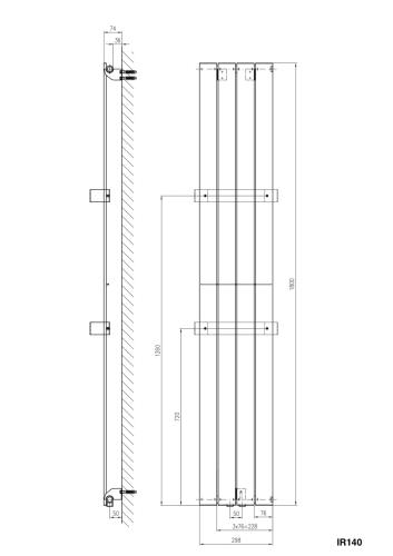 Grzejnik łazienkowy 298 x 1800 mm biały 614 W COLONNA IR140 Sapho  rysunek