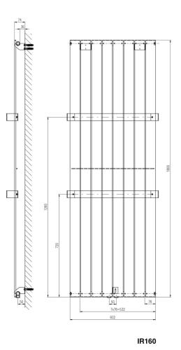 Grzejnik łazienkowy 602 x 1800 mm biały 1205 W COLONNA IR160 Sapho  rysunek