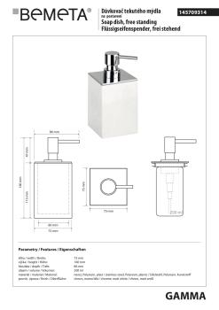 GAMMA Dozownik do mydła stojący biały 200 ml 145709314 Bemeta wymiary