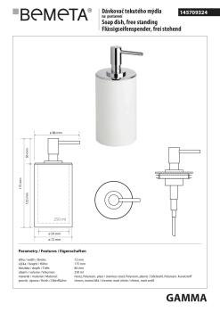 GAMMA Dozownik do mydła stojący biały 200 ml 145709324 Bemeta wymiary