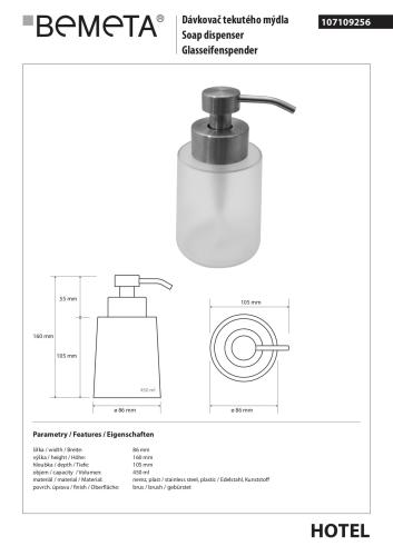 Dozownik do mydła 450ml 107109256 Bemeta wymiary