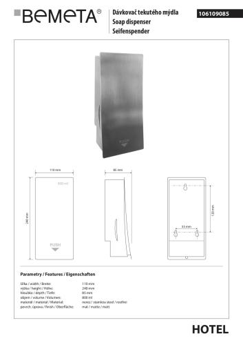 Dozownik do mydła 800ml 106109085 Bemeta wymiary
