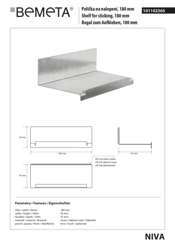 NIVA półeczka pod prysznic prostokątna 180mm stal nierdzewna szczotkowana 101102365 Bemeta wymiary