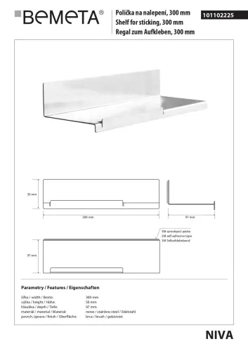NIVA półeczka pod prysznic prostokątna 300mm stal nierdzewna szczotkowana 101102225 Bemeta wymiary